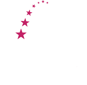 LOGO A green background with pink stars in the middle.